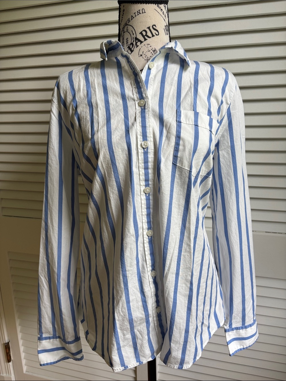 J.Crew Blue White Striped Button Down Shirt Size L